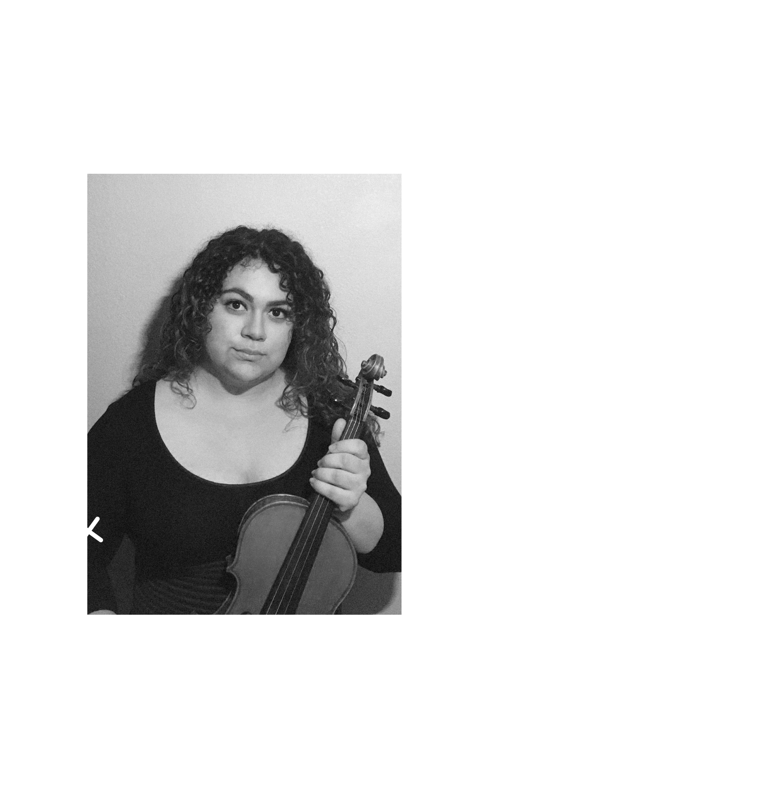 photo of Flor Retes holding a violin with a quote from scholarship recipient Flor Retes 